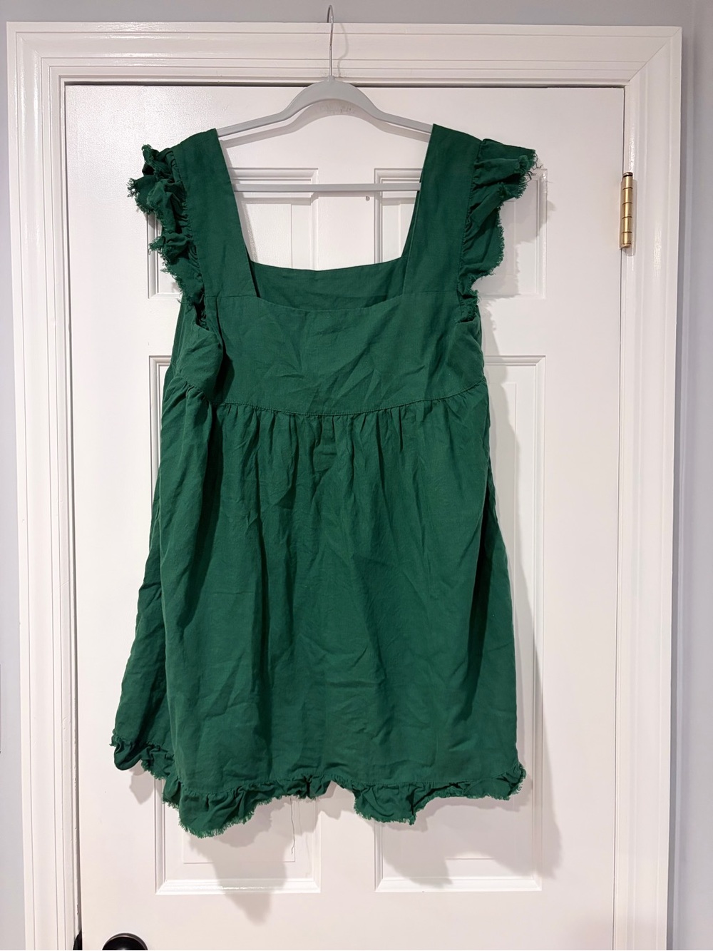 Aerie Green Linen Blend Ruffle Babydoll Mini Dress XL Cottagecore - Picture 2 of 8